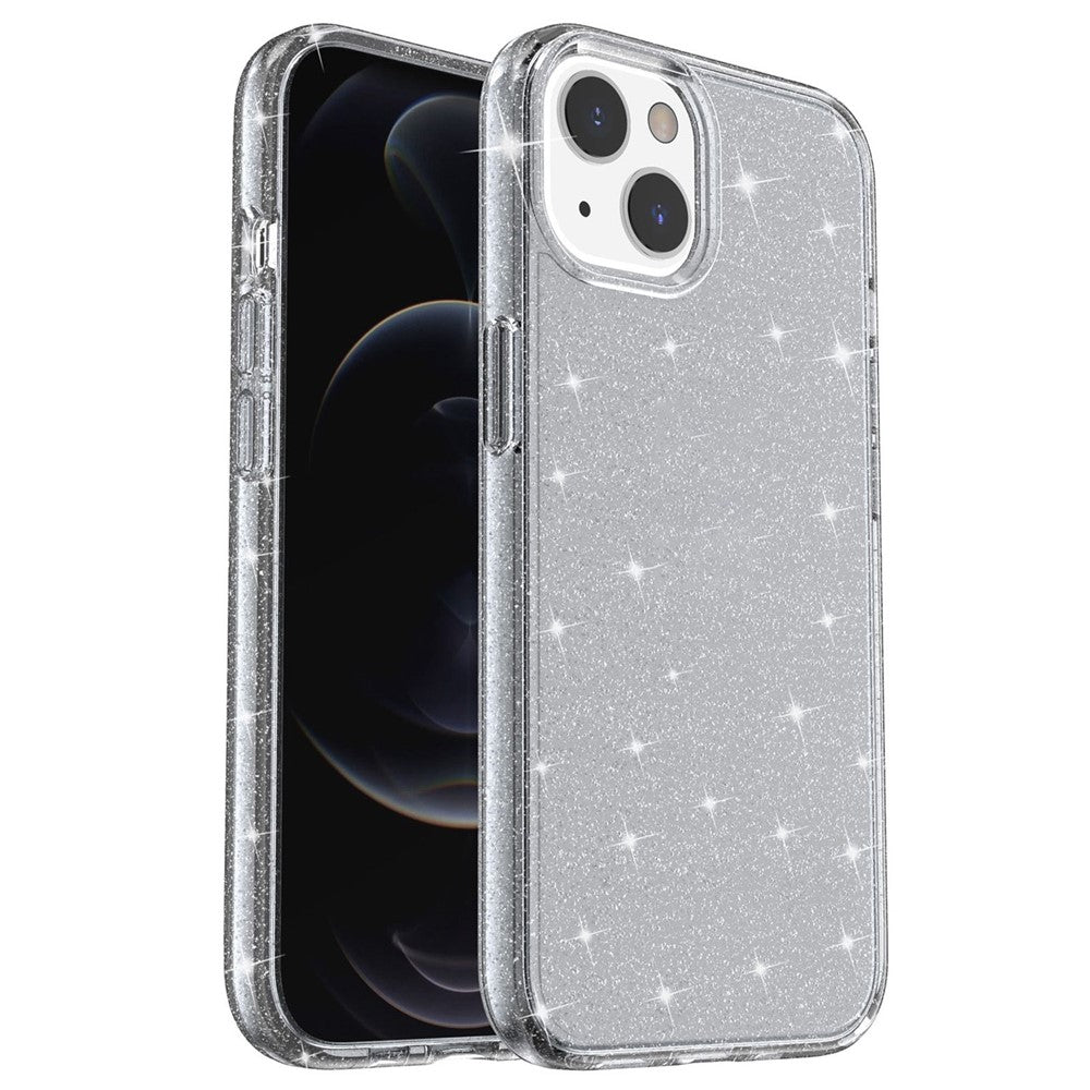 Glittery Powder Soft TPU Hard PC Case for iPhone 14 Plus 6.7 inch, Anti-scratch Protective Phone Cover