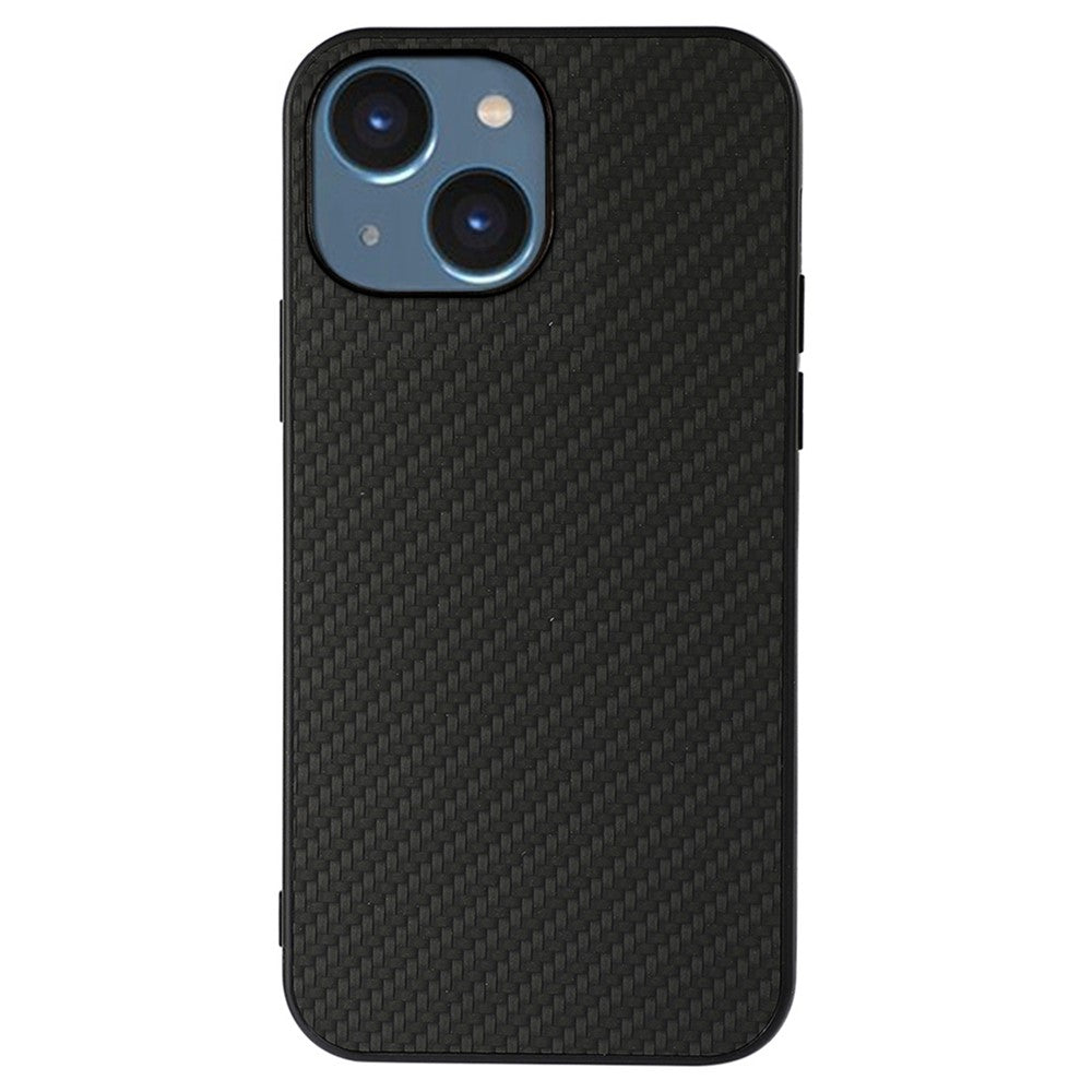 For iPhone 14 6.1 inch Ultra Slim Anti-scratch Phone Case Carbon Fiber Texture Protective Cover PU Leather Coated Hybrid Back Shell