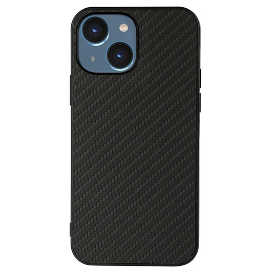 For iPhone 14 6.1 inch Ultra Slim Anti-scratch Phone Case Carbon Fiber Texture Protective Cover PU Leather Coated Hybrid Back Shell