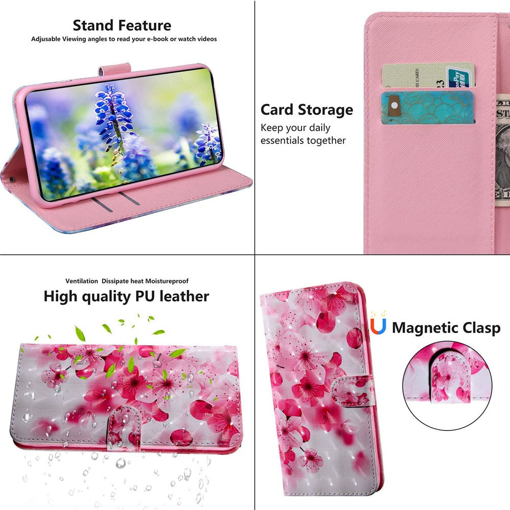For iPhone 14 6.1 inch PU Leather Case Stand Function 3D Pattern Printed Magnet Closure Wallet Phone Cover with Strap