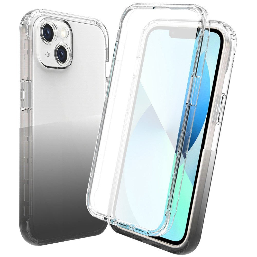 For iPhone 14 Plus 6.7 inch 3-in-1 Hybrid PC + TPU Full Body Protection Cover Gradient Scratch-resistant Phone Shell Case with PET Screen Protector