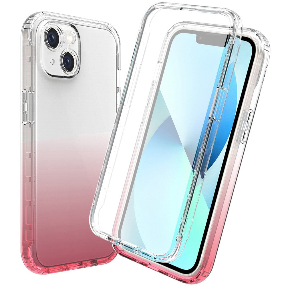 For iPhone 14 Plus 6.7 inch 3-in-1 Hybrid PC + TPU Full Body Protection Cover Gradient Scratch-resistant Phone Shell Case with PET Screen Protector