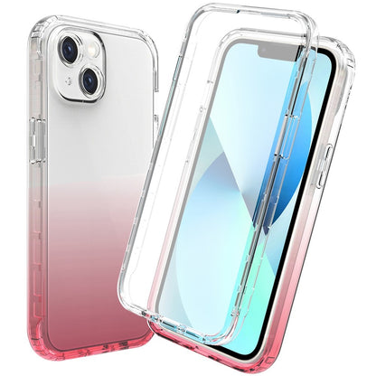 For iPhone 14 Plus 6.7 inch 3-in-1 Hybrid PC + TPU Full Body Protection Cover Gradient Scratch-resistant Phone Shell Case with PET Screen Protector