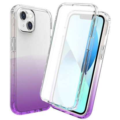 For iPhone 14 Plus 6.7 inch 3-in-1 Hybrid PC + TPU Full Body Protection Cover Gradient Scratch-resistant Phone Shell Case with PET Screen Protector