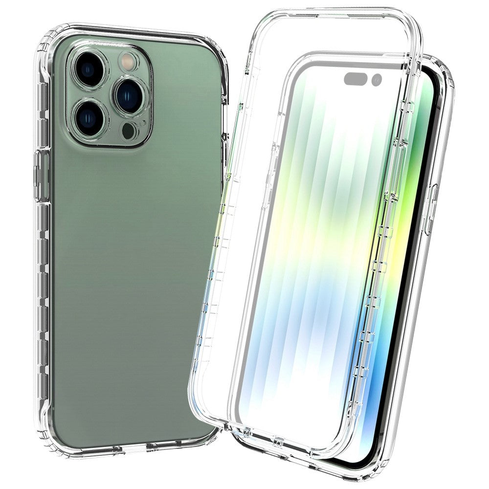 For iPhone 14 Pro Max 6.7 inch 3-in-1 Hybrid PC + TPU Cell Phone Shell Cover Gradient Shockproof Case with PET Screen Protector