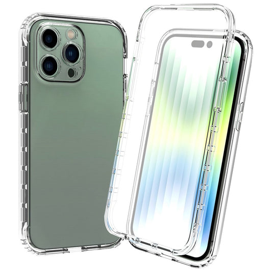 For iPhone 14 Pro Max 6.7 inch 3-in-1 Hybrid PC + TPU Cell Phone Shell Cover Gradient Shockproof Case with PET Screen Protector