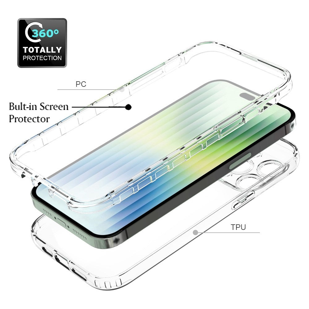 For iPhone 14 Pro Max 6.7 inch 3-in-1 Hybrid PC + TPU Cell Phone Shell Cover Gradient Shockproof Case with PET Screen Protector