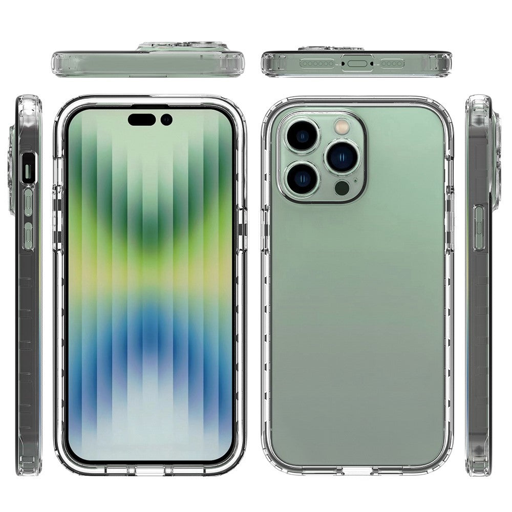 For iPhone 14 Pro Max 6.7 inch 3-in-1 Hybrid PC + TPU Cell Phone Shell Cover Gradient Shockproof Case with PET Screen Protector