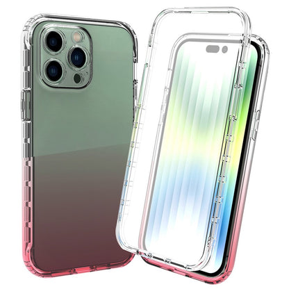 For iPhone 14 Pro Max 6.7 inch 3-in-1 Hybrid PC + TPU Cell Phone Shell Cover Gradient Shockproof Case with PET Screen Protector
