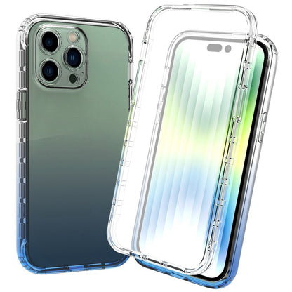 For iPhone 14 Pro Max 6.7 inch 3-in-1 Hybrid PC + TPU Cell Phone Shell Cover Gradient Shockproof Case with PET Screen Protector