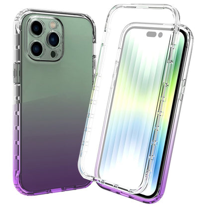 For iPhone 14 Pro Max 6.7 inch 3-in-1 Hybrid PC + TPU Cell Phone Shell Cover Gradient Shockproof Case with PET Screen Protector