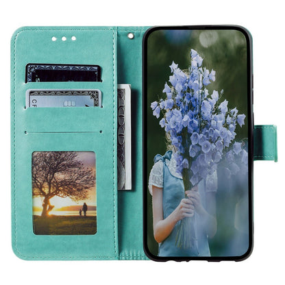 For iPhone 14 Pro Max 6.7 inch Mandala Flower Pattern Imprinted PU Leather Wallet Flip Cover TPU Inner Wrist Strap Folio Stand Cover