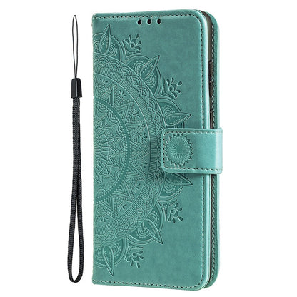 For iPhone 14 Plus 6.7 inch Wallet Case Imprinted Mandala Flower Pattern PU Leather Wrist Strap Stand Feature Flip Cover