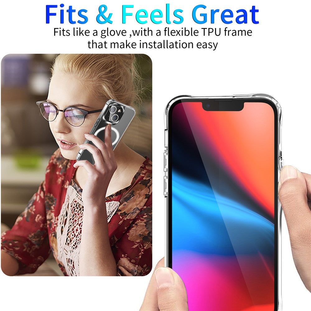 For iPhone 14 6.1 inch Wireless Charging Hard Acrylic+Soft TPU Phone Case Corner Protection High Impact Protective Clear Shell