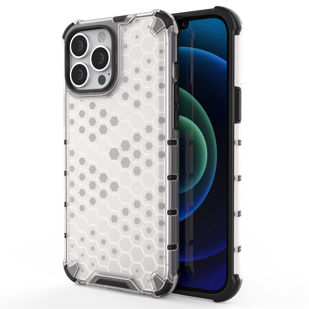 For iPhone 14 Pro Max 6.7 inch Honeycomb Textured Anti-scratch Cover TPU + PC Dual Layer Protection Phone Case