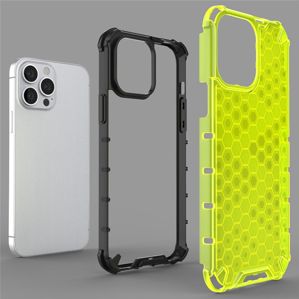 For iPhone 14 Pro Max 6.7 inch Honeycomb Textured Anti-scratch Cover TPU + PC Dual Layer Protection Phone Case
