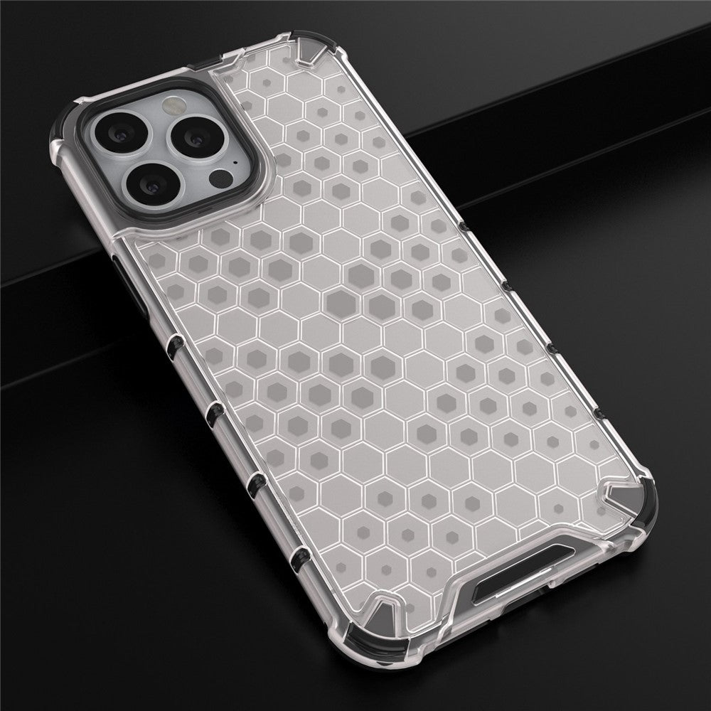 For iPhone 14 Pro Max 6.7 inch Honeycomb Textured Anti-scratch Cover TPU + PC Dual Layer Protection Phone Case