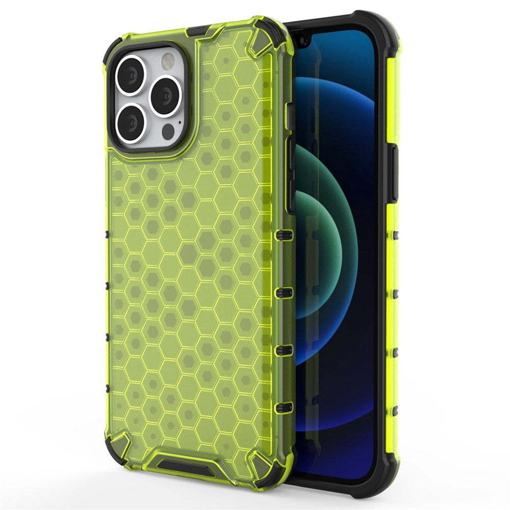 For iPhone 14 Pro Max 6.7 inch Honeycomb Textured Anti-scratch Cover TPU + PC Dual Layer Protection Phone Case