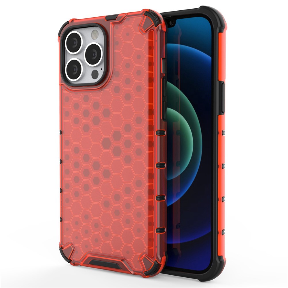 For iPhone 14 Pro Max 6.7 inch Honeycomb Textured Anti-scratch Cover TPU + PC Dual Layer Protection Phone Case