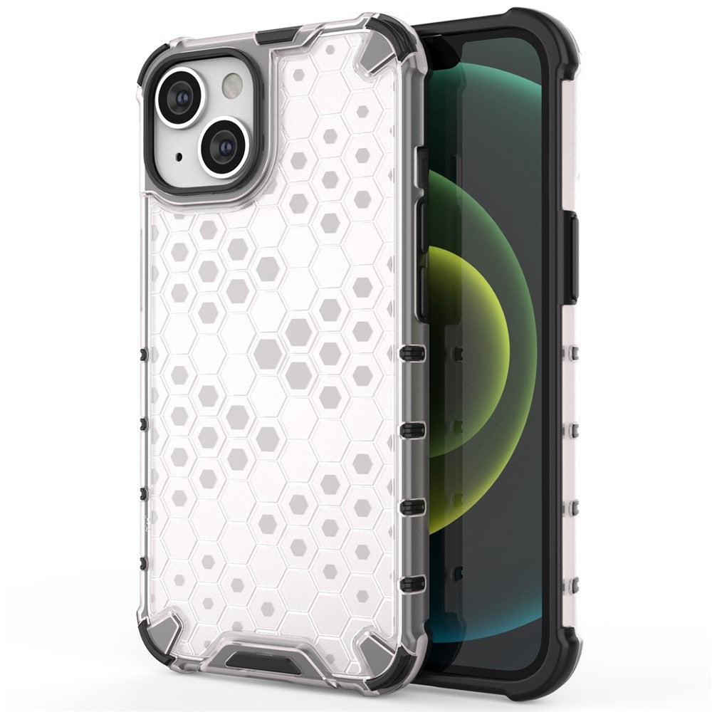 Honeycomb Textured Shockproof Phone Case for iPhone 14 Plus 6.7 inch, Soft TPU + Hard PC Back Cover