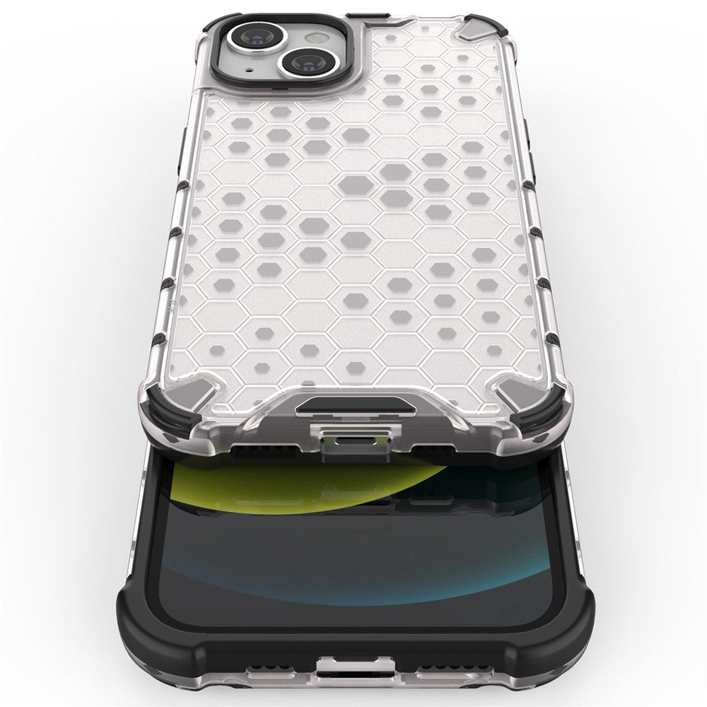 Honeycomb Textured Shockproof Phone Case for iPhone 14 Plus 6.7 inch, Soft TPU + Hard PC Back Cover