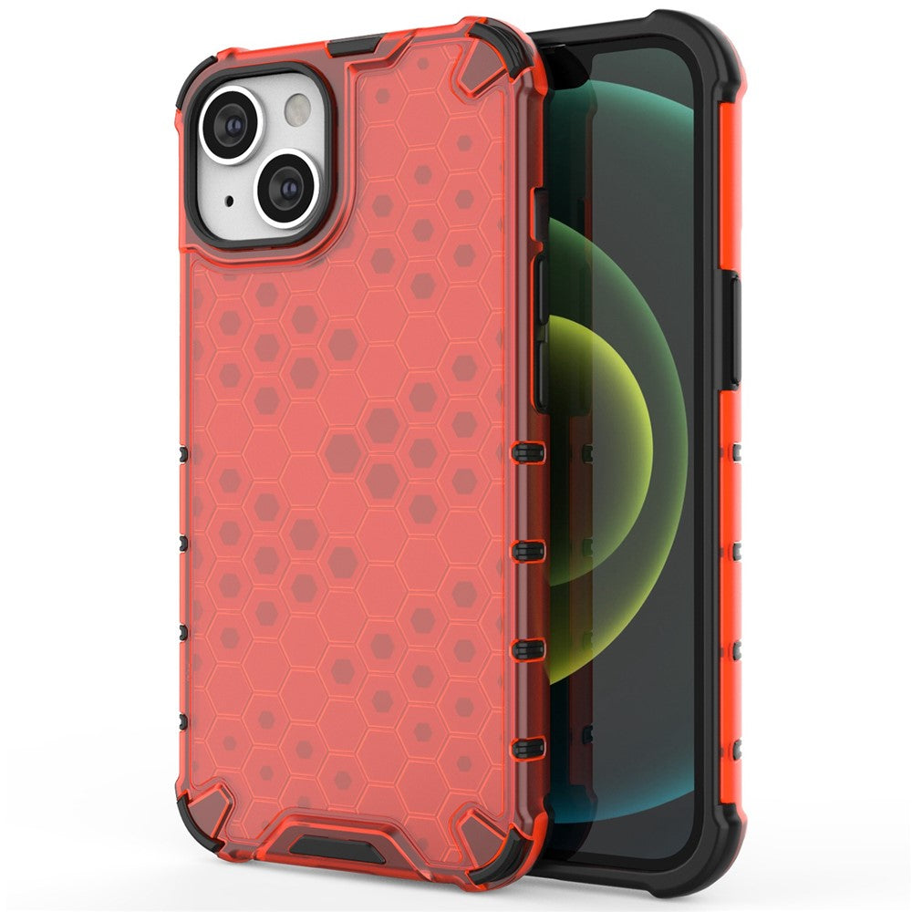 Honeycomb Textured Shockproof Phone Case for iPhone 14 Plus 6.7 inch, Soft TPU + Hard PC Back Cover