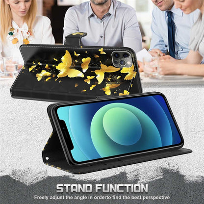 For iPhone 14 6.1 inch Shockproof PU Leather Phone Case Stand 3D Pattern Printed Magnet Closure Wallet Full Protection Phone Cover with Strap