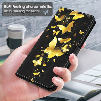 For iPhone 14 6.1 inch Shockproof PU Leather Phone Case Stand 3D Pattern Printed Magnet Closure Wallet Full Protection Phone Cover with Strap