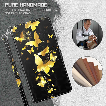 For iPhone 14 6.1 inch Shockproof PU Leather Phone Case Stand 3D Pattern Printed Magnet Closure Wallet Full Protection Phone Cover with Strap