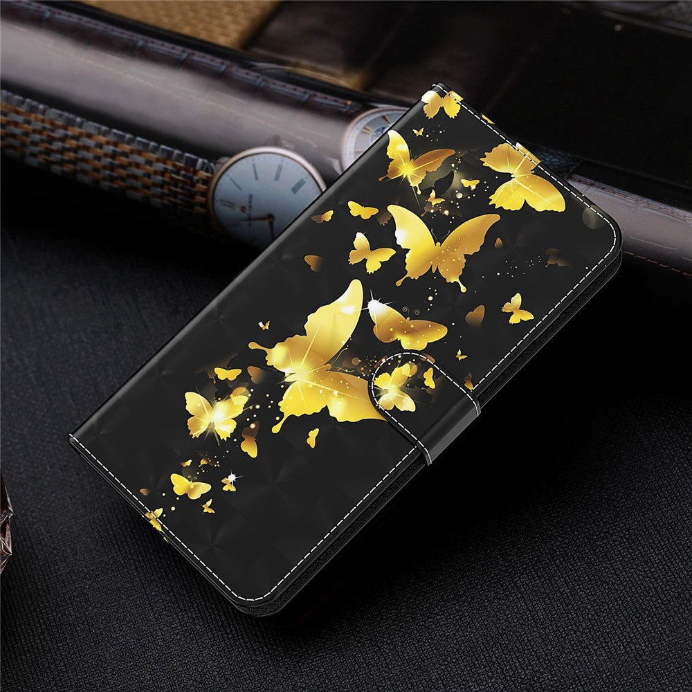For iPhone 14 6.1 inch Shockproof PU Leather Phone Case Stand 3D Pattern Printed Magnet Closure Wallet Full Protection Phone Cover with Strap
