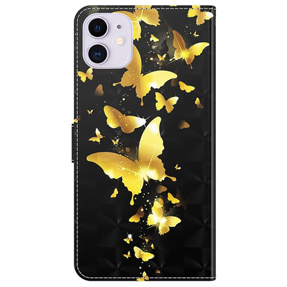 For iPhone 14 6.1 inch Shockproof PU Leather Phone Case Stand 3D Pattern Printed Magnet Closure Wallet Full Protection Phone Cover with Strap