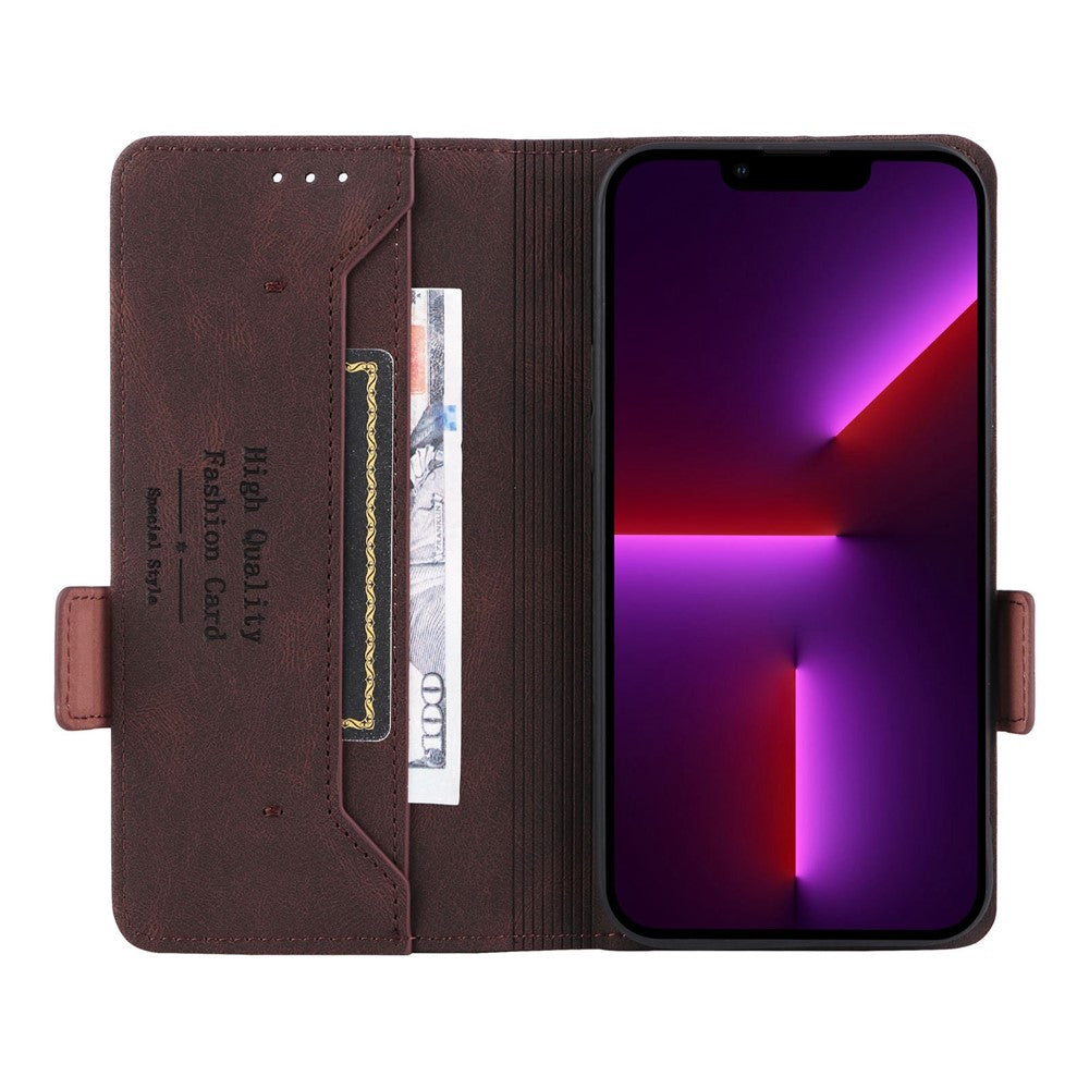 For iPhone 14 Plus 6.7 inch Anti-drop Stand Wallet Phone Case PU Leather Hardware Design Magnetic Closure Cover