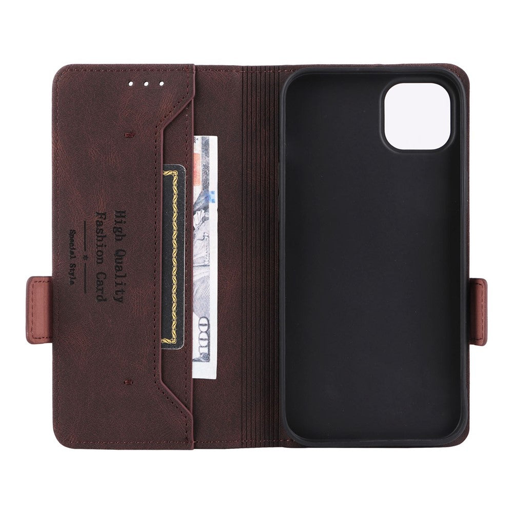 For iPhone 14 Plus 6.7 inch Anti-drop Stand Wallet Phone Case PU Leather Hardware Design Magnetic Closure Cover