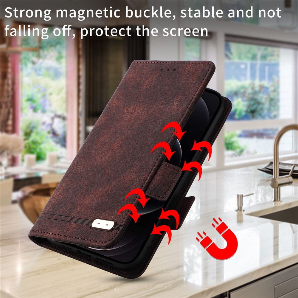 For iPhone 14 Plus 6.7 inch Anti-drop Stand Wallet Phone Case PU Leather Hardware Design Magnetic Closure Cover
