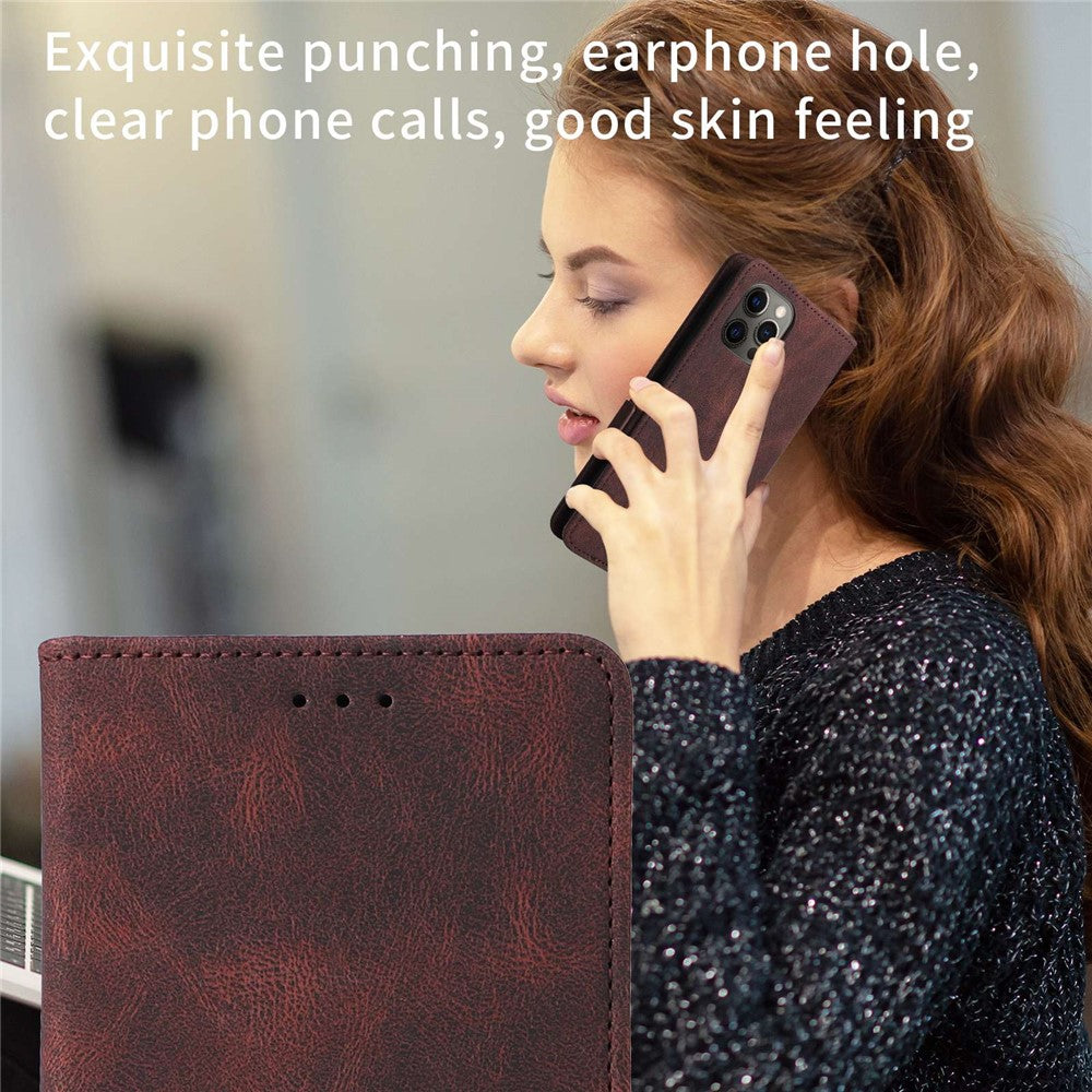 For iPhone 14 Plus 6.7 inch Anti-drop Stand Wallet Phone Case PU Leather Hardware Design Magnetic Closure Cover