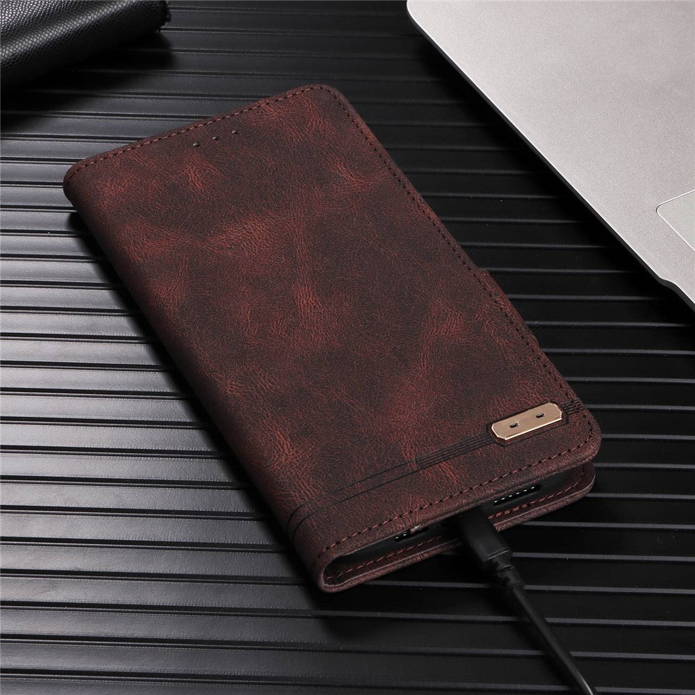 For iPhone 14 Plus 6.7 inch Anti-drop Stand Wallet Phone Case PU Leather Hardware Design Magnetic Closure Cover