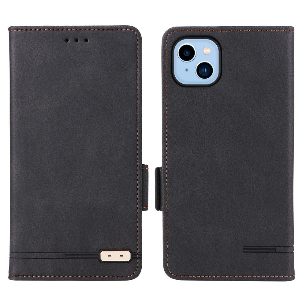 For iPhone 14 Plus 6.7 inch Anti-drop Stand Wallet Phone Case PU Leather Hardware Design Magnetic Closure Cover