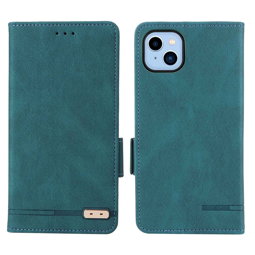 For iPhone 14 Plus 6.7 inch Anti-drop Stand Wallet Phone Case PU Leather Hardware Design Magnetic Closure Cover
