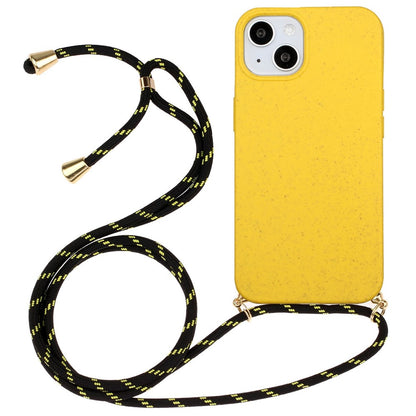 Phone Case for iPhone 14 Plus 6.7 inch, Wheat Straw + TPU Protective Smartphone Cover with Adjustable Lanyard