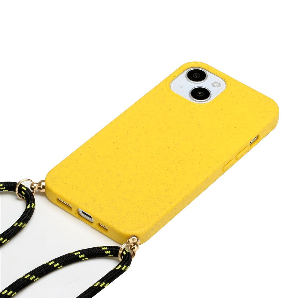 Phone Case for iPhone 14 Plus 6.7 inch, Wheat Straw + TPU Protective Smartphone Cover with Adjustable Lanyard