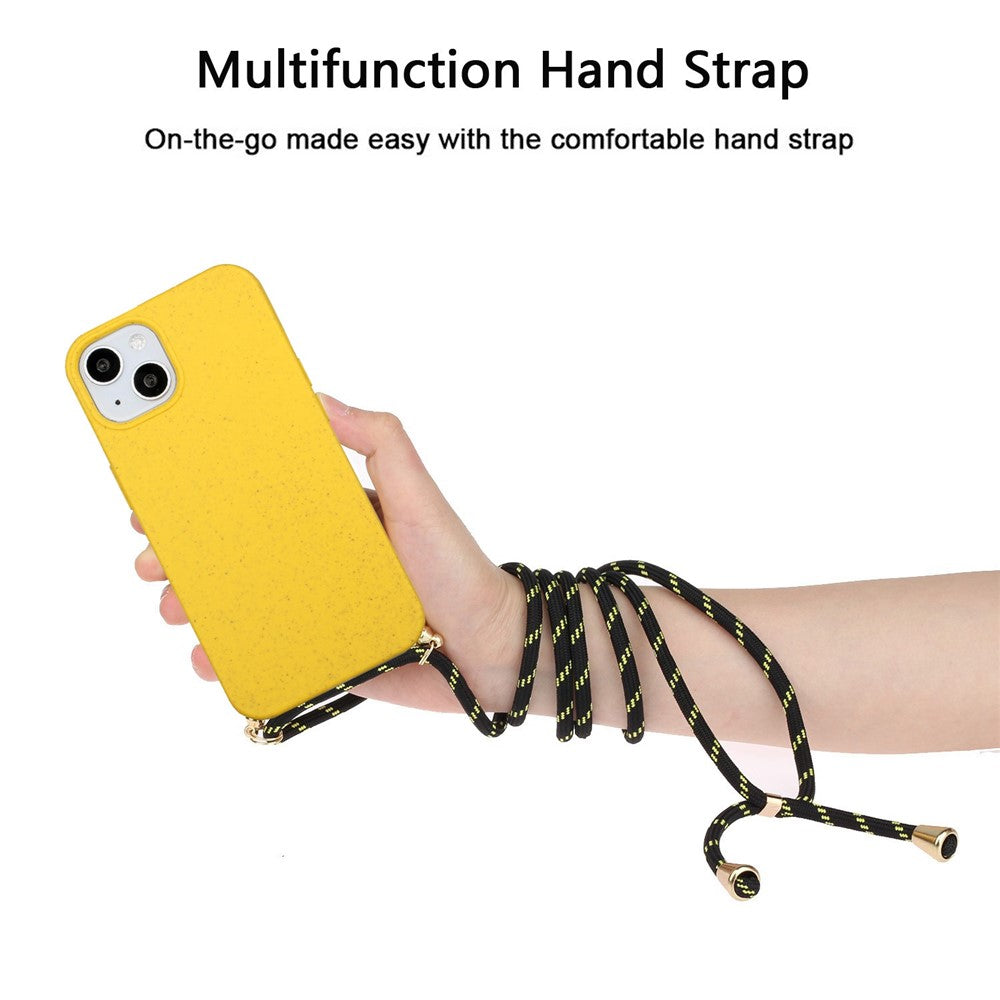 Phone Case for iPhone 14 Plus 6.7 inch, Wheat Straw + TPU Protective Smartphone Cover with Adjustable Lanyard