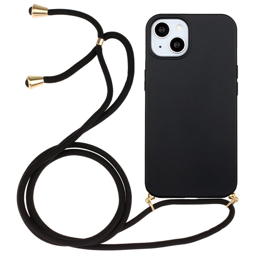 Phone Case for iPhone 14 Plus 6.7 inch, Wheat Straw + TPU Protective Smartphone Cover with Adjustable Lanyard