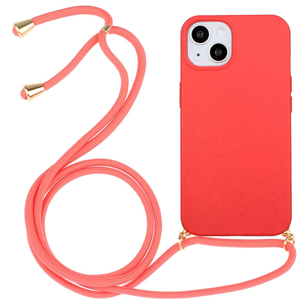 Phone Case for iPhone 14 Plus 6.7 inch, Wheat Straw + TPU Protective Smartphone Cover with Adjustable Lanyard