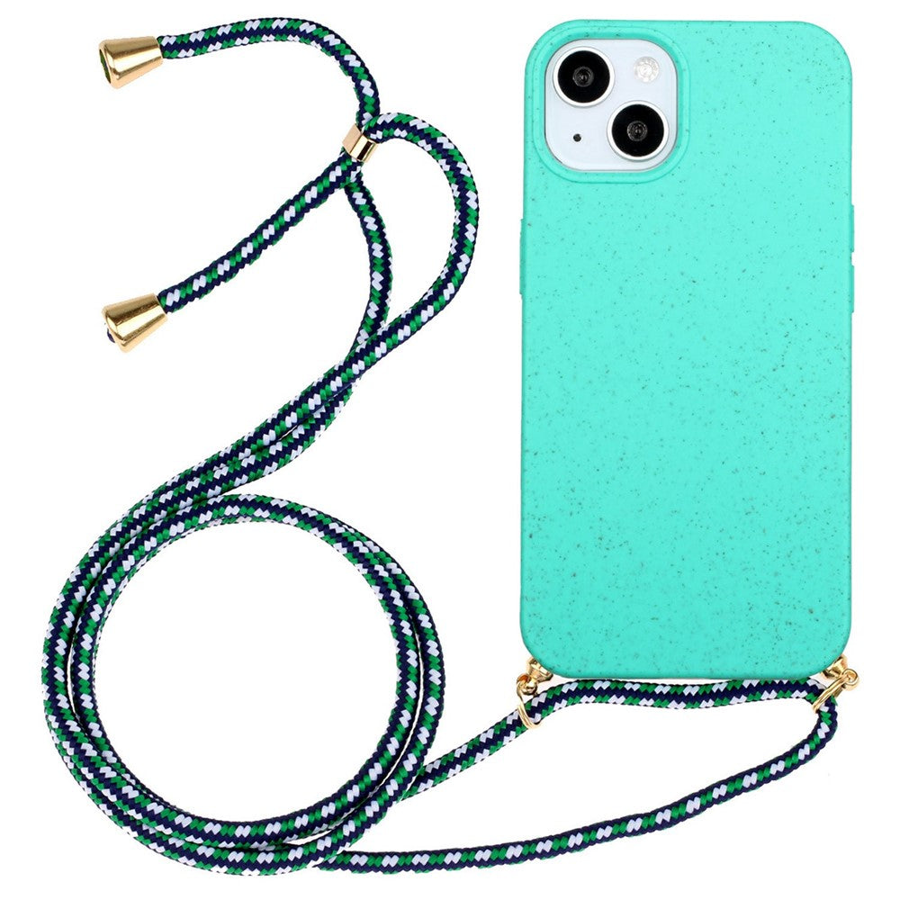 Phone Case for iPhone 14 Plus 6.7 inch, Wheat Straw + TPU Protective Smartphone Cover with Adjustable Lanyard