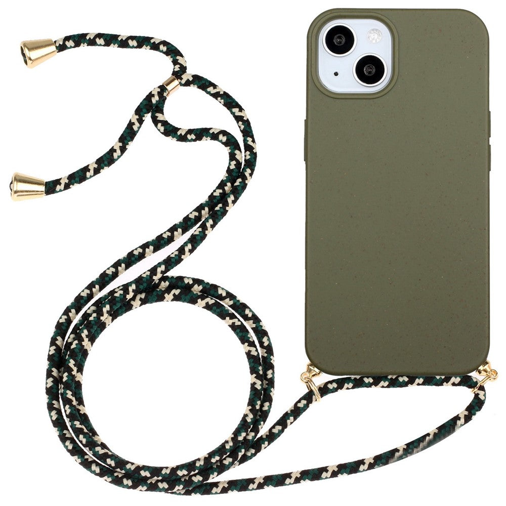 Phone Case for iPhone 14 Plus 6.7 inch, Wheat Straw + TPU Protective Smartphone Cover with Adjustable Lanyard