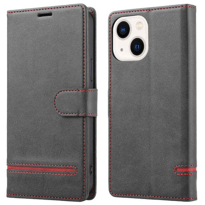 For iPhone 14 6.1 inch Anti-wear Phone Cover Shockproof Splicing Flip Leather Case Wallet Stand with Magnetic Closing Clasp