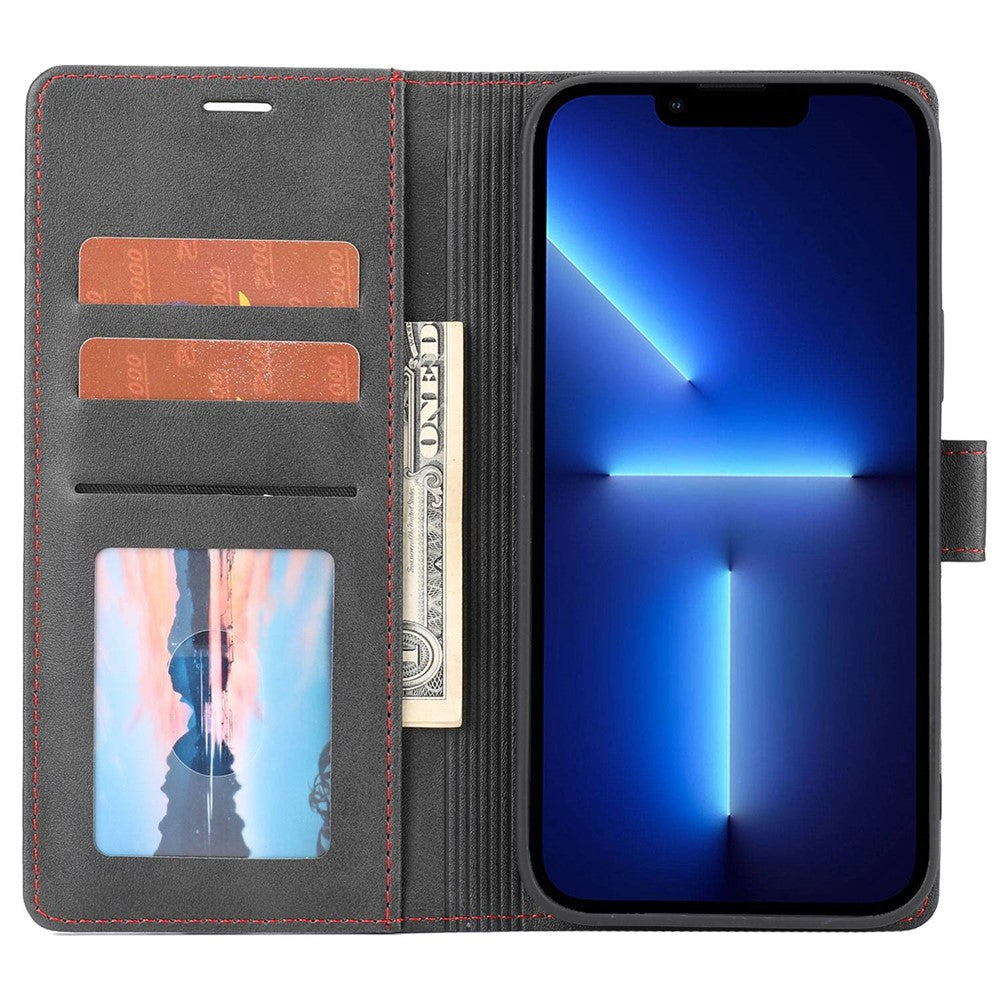 For iPhone 14 6.1 inch Anti-wear Phone Cover Shockproof Splicing Flip Leather Case Wallet Stand with Magnetic Closing Clasp