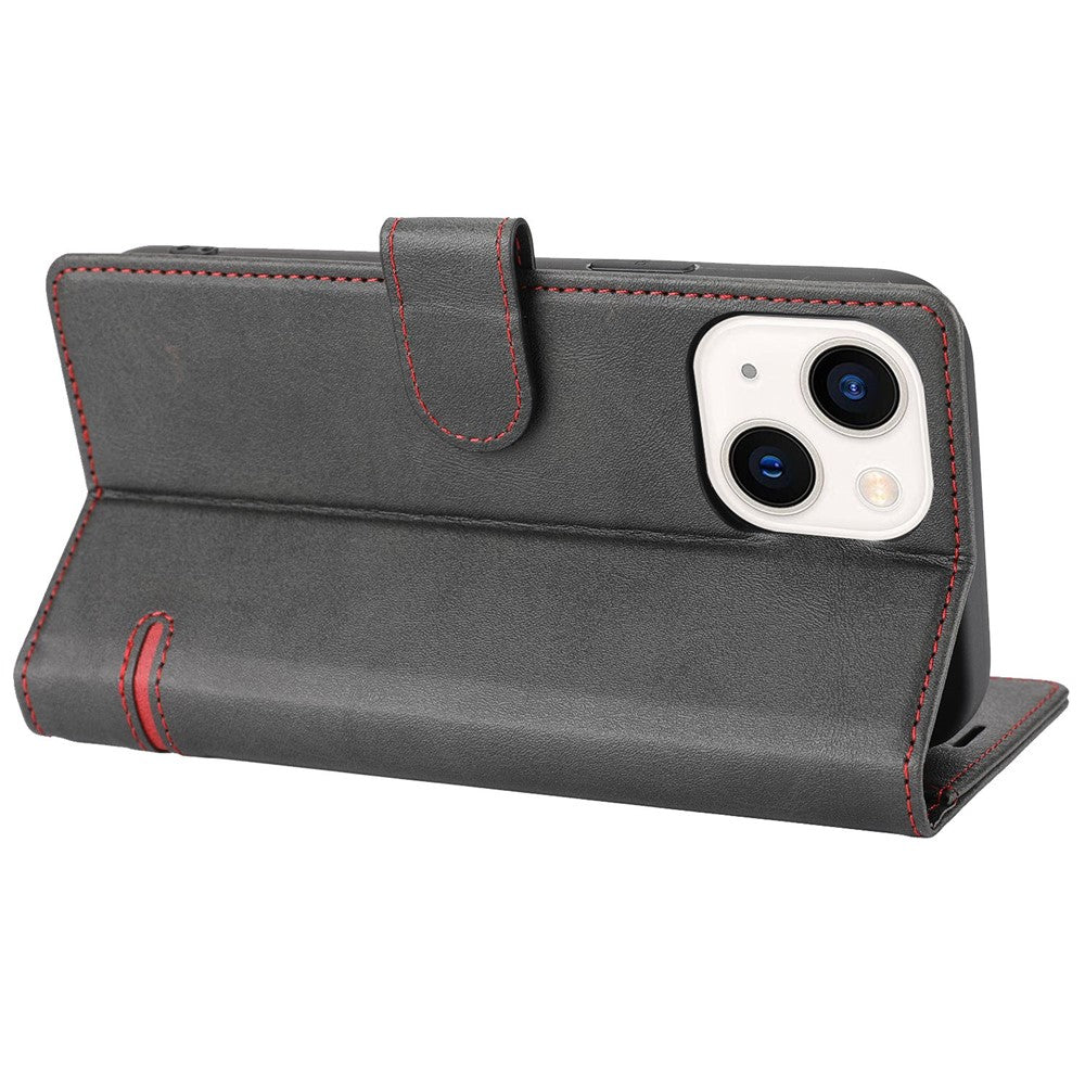 For iPhone 14 6.1 inch Anti-wear Phone Cover Shockproof Splicing Flip Leather Case Wallet Stand with Magnetic Closing Clasp