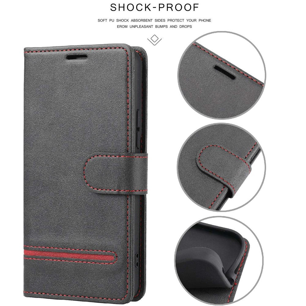 For iPhone 14 6.1 inch Anti-wear Phone Cover Shockproof Splicing Flip Leather Case Wallet Stand with Magnetic Closing Clasp
