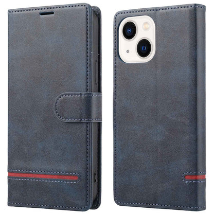 For iPhone 14 6.1 inch Anti-wear Phone Cover Shockproof Splicing Flip Leather Case Wallet Stand with Magnetic Closing Clasp